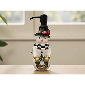 New Christmas White Snowman W/ Hat Red Robin Bird Soap Dispenser Decoration